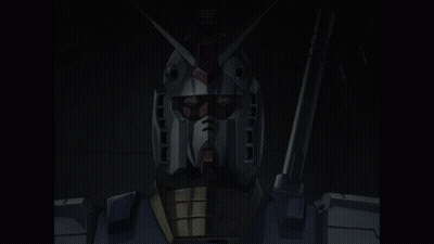 A Close Up Of A Robot 'S Face With Red Eyes And A Gun GIF