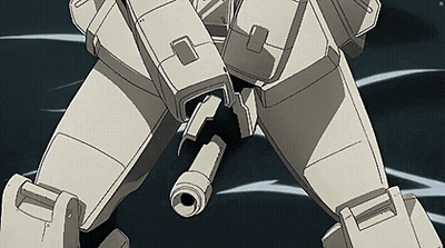 A Close Up Of A Robot 'S Legs With A Cannon Coming Out Of It . GIF