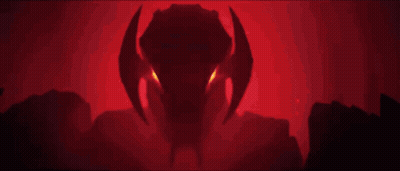 A Close Up Of A Robot With Red Eyes And Horns . GIF