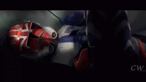 A Close Up Of A Robot With The Word Cw On The Bottom Left GIF