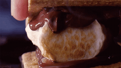 A Close Up Of A S'mores With Chocolate Sauce On Top GIF