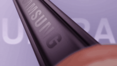 A Close Up Of A Samsung Pencil On A Purple Background GIF