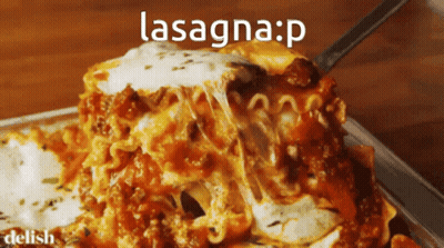 A Close Up Of A Slice Of Lasagna With The Word Lasagna Written Above It GIF