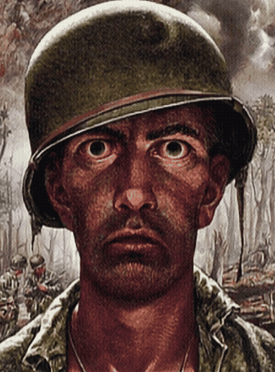 A Close Up Of A Soldier 'S Face With A Helmet On GIF