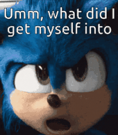 A Close Up Of A Sonic The Hedgehog With A Caption That Says Umm What Did I Get Myself Into . GIF