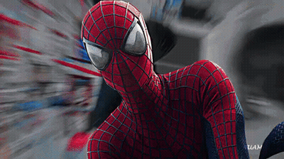 A Close Up Of A Spider Man 'S Face With A Blurred Background And The Word Uan On The Bottom GIF