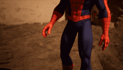 A Close Up Of A Spider Man 'S Legs And Hands GIF