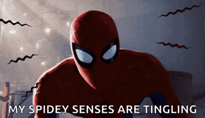 A Close Up Of A Spider Man With The Words " My Spidey Senses Are Tingling " On The Bottom GIF