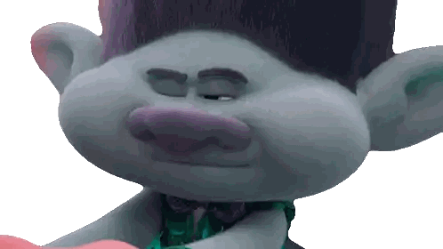 A Close Up Of A Troll With His Eyes Closed And A Purple Nose GIF