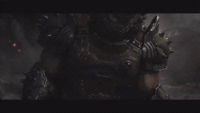 A Close Up Of A Video Game Character With A Helmet And Armor GIF
