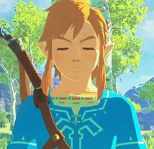 A Close Up Of A Video Game Character With His Eyes Closed And A Sword . GIF