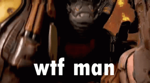 A Close Up Of A Video Game Character With The Words Wtf Man In White Letters GIF