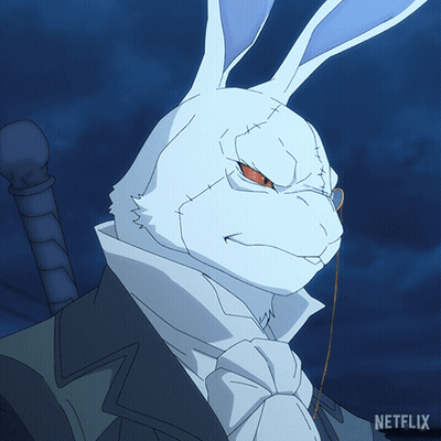 A Close Up Of A White Rabbit With A Netflix Logo Behind It GIF