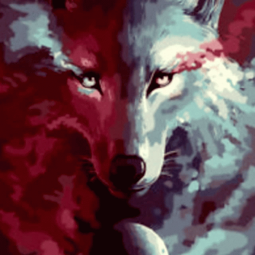 A Close Up Of A Wolf 'S Face In A Colorful Painting GIF