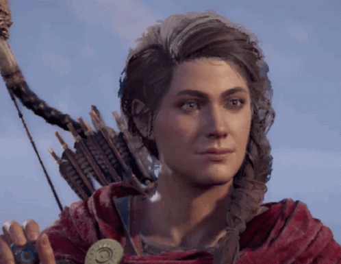 A Close Up Of A Woman Holding A Bow And Arrow In Her Hand GIF