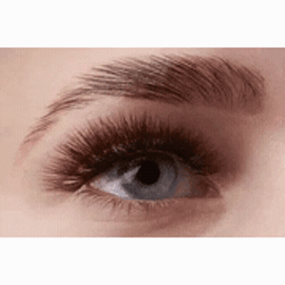 A Close Up Of A Woman 'S Blue Eye With Long Eyelashes And Eyebrows . GIF