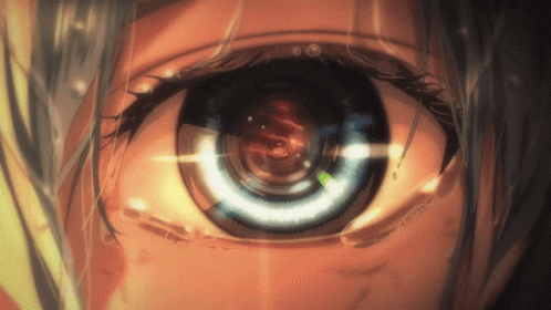 A Close Up Of A Woman 'S Eye With A Camera Lens GIF