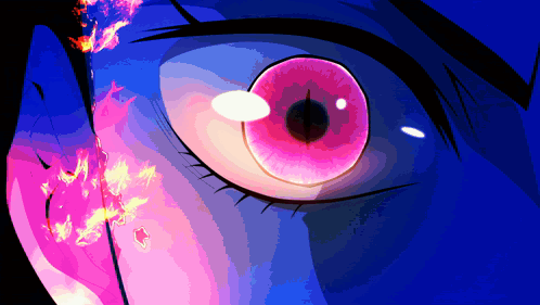 A Close Up Of A Woman 'S Eye With A Pink Pupil GIF