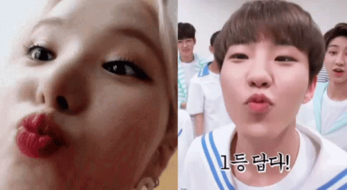 A Close Up Of A Woman 'S Face And A Close Up Of A Boy 'S Face GIF