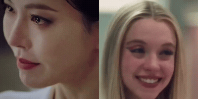 A Close Up Of A Woman 'S Face Next To A Close Up Of Another Woman 'S Face . GIF