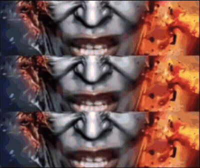 A Close Up Of A Woman 'S Face With A Fire Background GIF