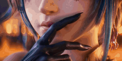 A Close Up Of A Woman 'S Face With A Glove On Her Hand . GIF