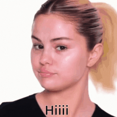 A Close Up Of A Woman 'S Face With A Ponytail And The Word Hi Written On It GIF