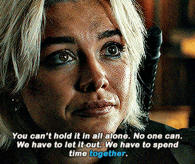 A Close Up Of A Woman 'S Face With A Quote That Says " You Can 'T Hold It In All Alone . GIF