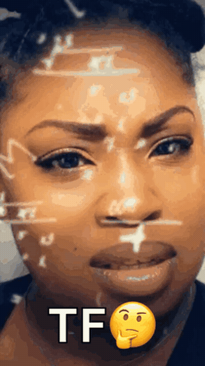 A Close Up Of A Woman 'S Face With A Smiley Face And The Words Tf Written On It GIF