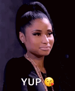 A Close Up Of A Woman 'S Face With A Smiley Face And The Words `` Yup '' Written On It . GIF