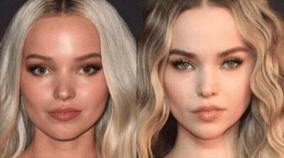 A Close Up Of A Woman 'S Face With Blonde Hair And Green Eyes GIF