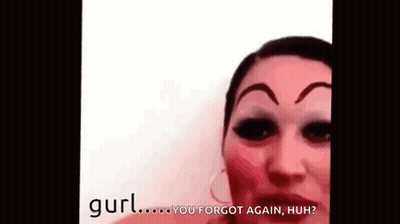 A Close Up Of A Woman 'S Face With Eyebrows Drawn On It . GIF