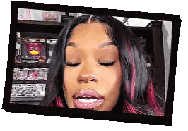 A Close Up Of A Woman 'S Face With Her Eyes Closed And Pink Hair . Sticker