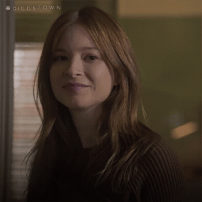 A Close Up Of A Woman 'S Face With The Hashtag #Diggstown GIF