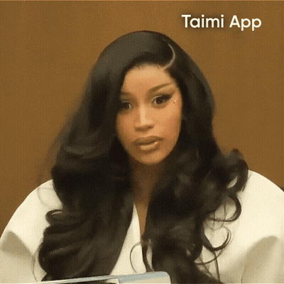 A Close Up Of A Woman 'S Face With The Taimi App On The Bottom Right GIF