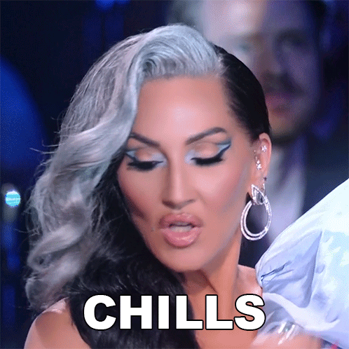 A Close Up Of A Woman 'S Face With The Word Chills On It GIF