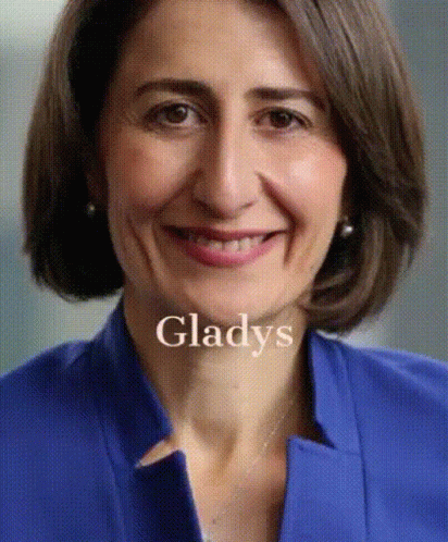 A Close Up Of A Woman 'S Face With The Word Gladys Written Above Her GIF