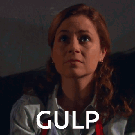 A Close Up Of A Woman 'S Face With The Word Gulp Above Her GIF