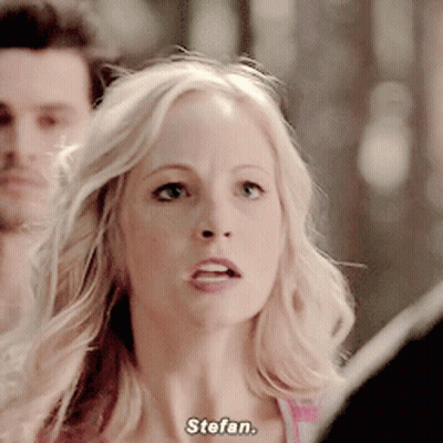 A Close Up Of A Woman 'S Face With The Word Stefan Written Below Her GIF