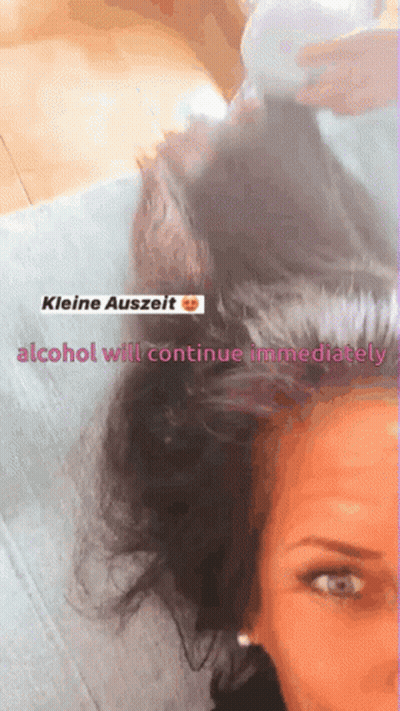 A Close Up Of A Woman 'S Face With The Words Alcohol Will Continue Immediately Above Her Head GIF