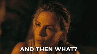 A Close Up Of A Woman 'S Face With The Words " And Then What " Below Her GIF