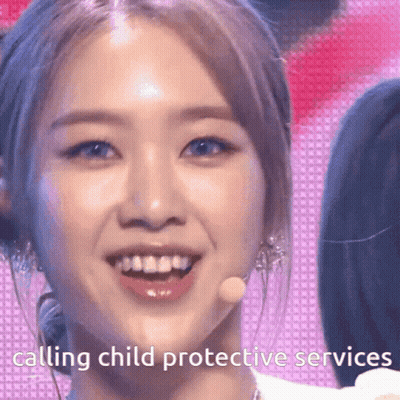 A Close Up Of A Woman 'S Face With The Words " Calling Child Protective Services " Below Her GIF
