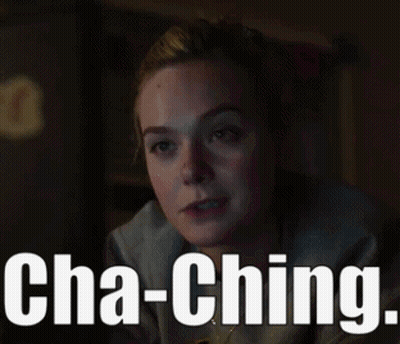 A Close Up Of A Woman 'S Face With The Words Cha-Ching . GIF