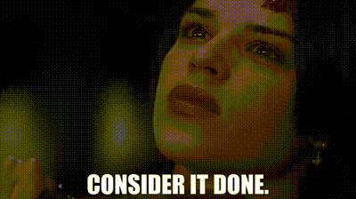 A Close Up Of A Woman 'S Face With The Words `` Consider It Done '' Written On It GIF