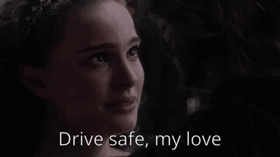 A Close Up Of A Woman 'S Face With The Words " Drive Safe My Love " Below Her GIF