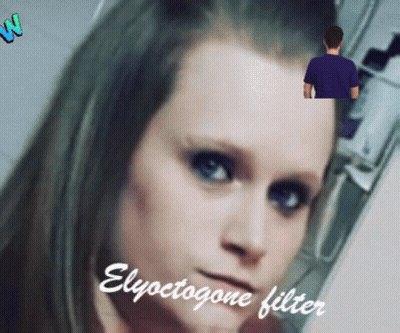 A Close Up Of A Woman 'S Face With The Words Elyoctogone Filter Written Below It GIF
