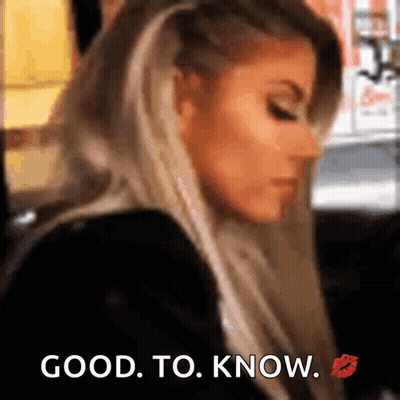 A Close Up Of A Woman 'S Face With The Words " Good To Know " On The Bottom GIF