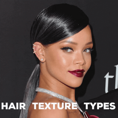 A Close Up Of A Woman 'S Face With The Words " Hair Texture Types " Above Her GIF