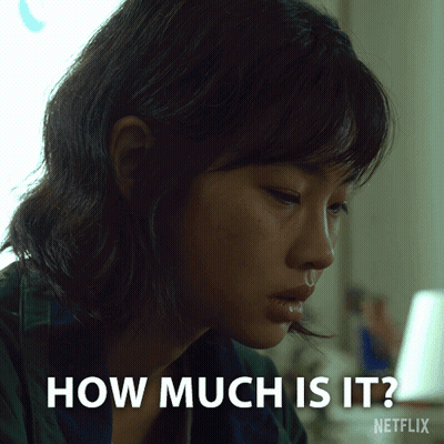 A Close Up Of A Woman 'S Face With The Words How Much Is It GIF