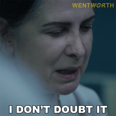 A Close Up Of A Woman 'S Face With The Words I Don 'T Doubt It Above Her GIF